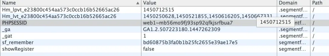 Cookies after logging in to SegmentFault