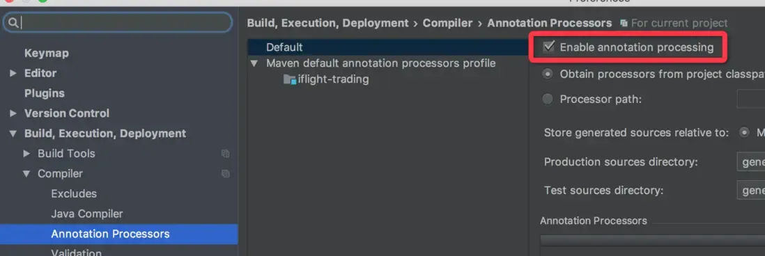 IntelliJ annotation processing setting